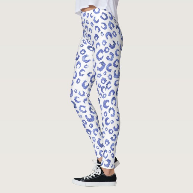 Leggings Purpurina azul blanco leopardo impresión animal (Izquierda)
