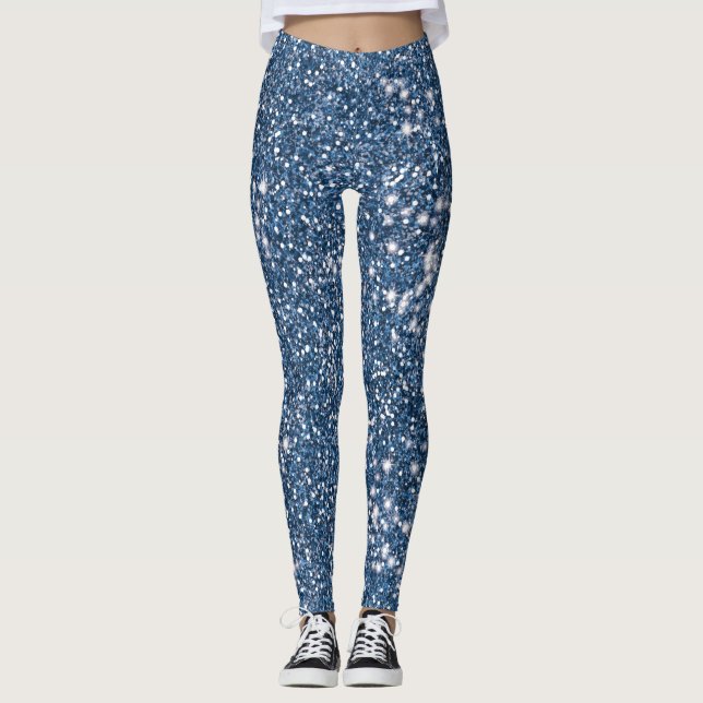 Leggings Purpurina azul falso Aspecto textura Diseño Leggen (Anverso)