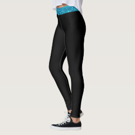 Leggings Purpurina azul personalizado Banda de piernas negr