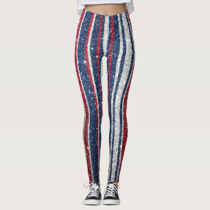 Leggings Purpurina azul rojo franjas de yoga trendy