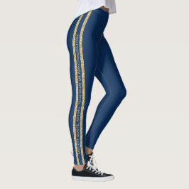 Leggings Purpurina azul y dorado Personalizado Texto Banda 