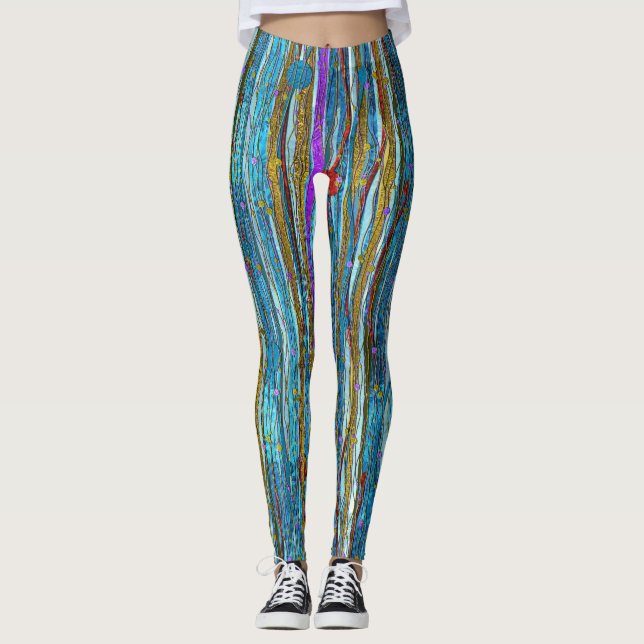 Leggings Purpurina azul y modelo rayado de oro (Anverso)