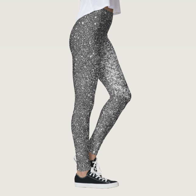Leggings Purpurina blanco y negro plateado esparce yoga (Derecha)