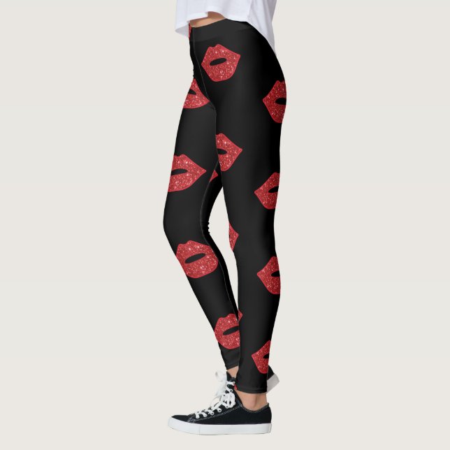 Leggings Purpurina brillante de los labios rojos besa a ele (Izquierda)
