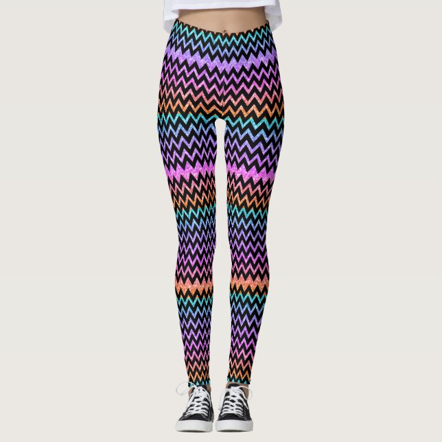 Leggings Purpurina colorido y Chevron negro (Anverso)