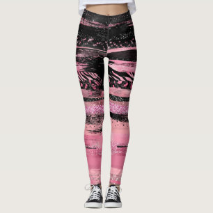 Leggings Purpurina de color de agua rosado negro Relieve me