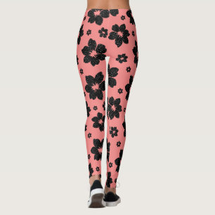 Leggings Purpurina de diamantes de flores rosadas y negras
