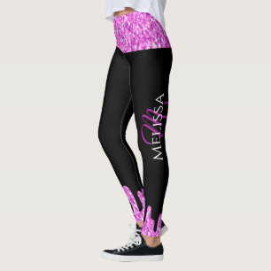 Leggings Purpurina de espárragos de goteo Monograma negro r