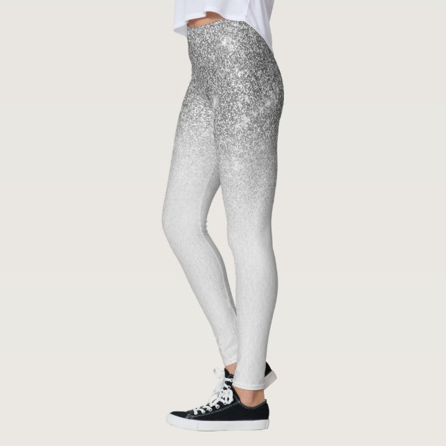 Leggings Purpurina de Glam Gris Plateado Sparkle Ombre Tren (Izquierda)