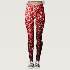 Leggings Purpurina de imitación rojo oscuro enciende glamou