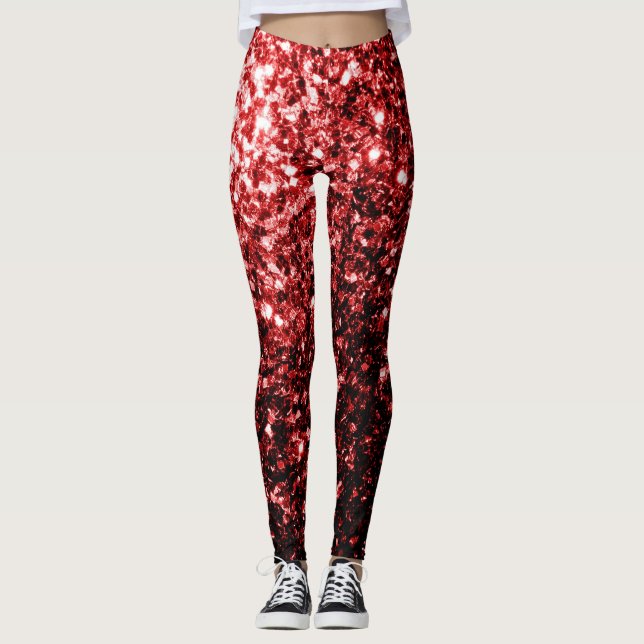Leggings Purpurina de imitación rojo oscuro enciende glamou (Anverso)