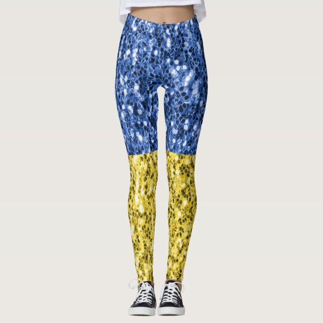 Leggings Purpurina de la bandera azul amarilla de Ucrania c (Anverso)