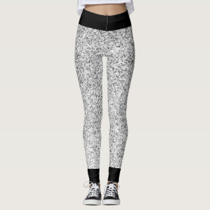 Leggings Purpurina de luz gris plateado brillante con negro