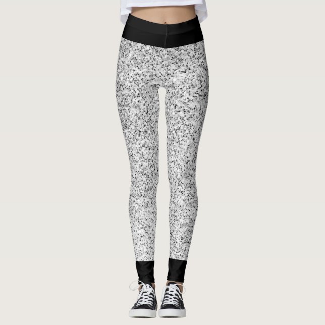 Leggings Purpurina de luz gris plateado brillante con negro (Anverso)