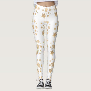 Leggings Purpurina de oro de champán gorjea Estrellas blanc