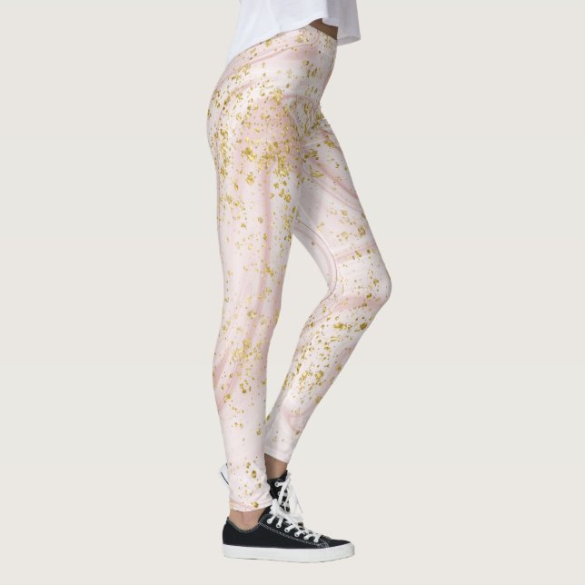 Leggings Purpurina de oro de giro de mármol rosa y blanco (Derecha)