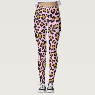 Leggings Purpurina de oro del leopardo rosado del Pastel