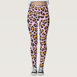 Leggings Purpurina de oro del leopardo rosado del Pastel