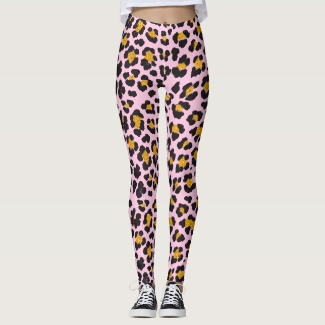 Leggings Purpurina de oro del leopardo rosado del Pastel (Anverso)