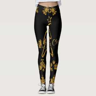 Leggings Purpurina de oro Feliz Navidad, Santa Claus