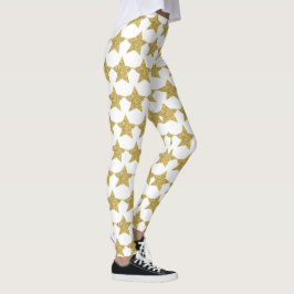 Leggings Purpurina de oro Stars White