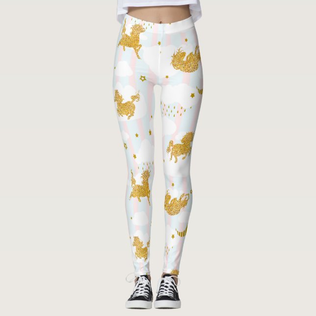 Leggings Purpurina de oro Unicornio Patrón Giro Yoga Corrie (Anverso)