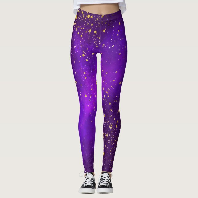 Leggings Purpurina de oro y garras de galaxia púrpura (Anverso)