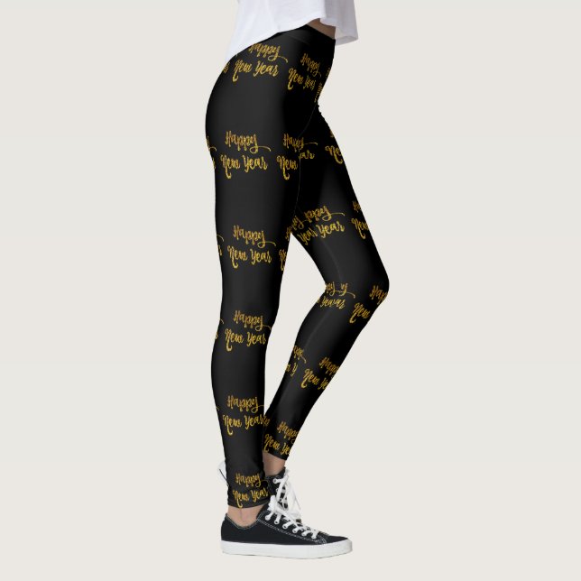Leggings Purpurina de oro y negro Feliz Año Nuevo (Derecha)