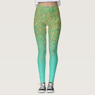 Leggings Purpurina de oro y Verde azulado Aqua Glam Sparkle