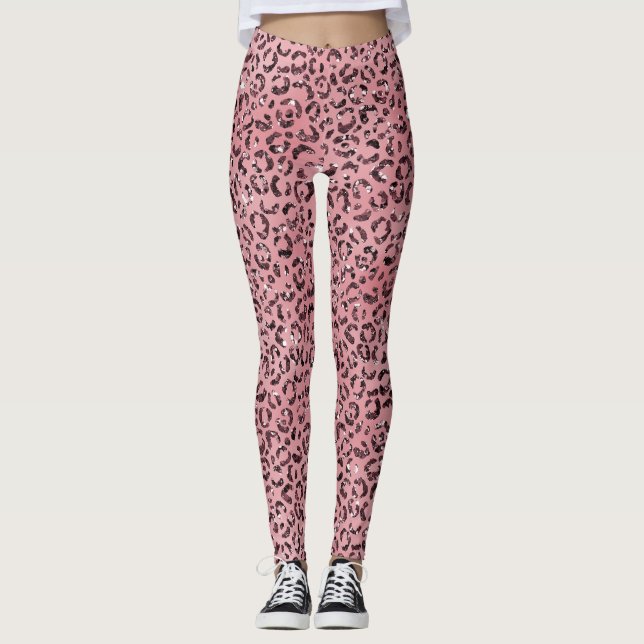 Leggings Purpurina de parkle de impresión de leopardo rosa (Anverso)