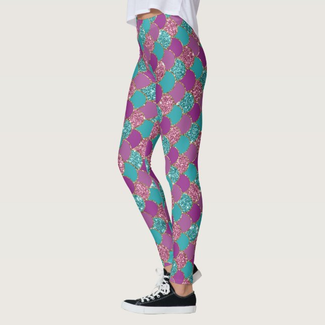 Leggings purpurina de sirena fresco unicornio patrón fuchsi (Izquierda)