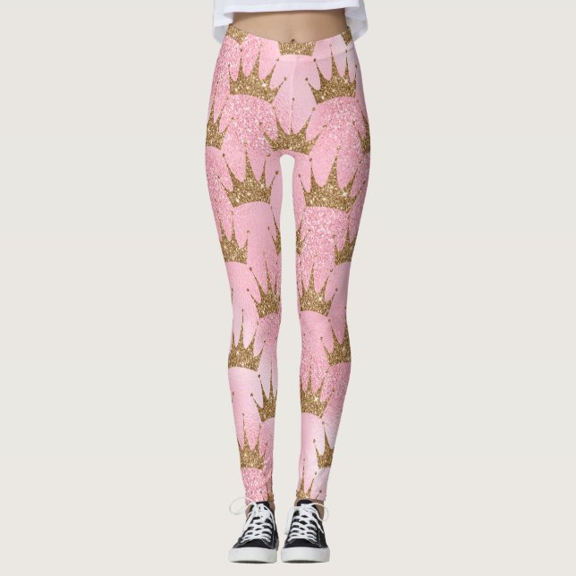 Leggings Purpurina del oro rosado Girly se cruza de manera  (Anverso)