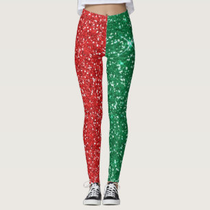 Leggings purpurina del rojo y del verde