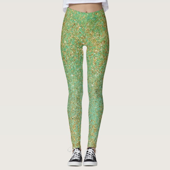 Leggings Purpurina dorada y brillo glam aqua (Anverso)