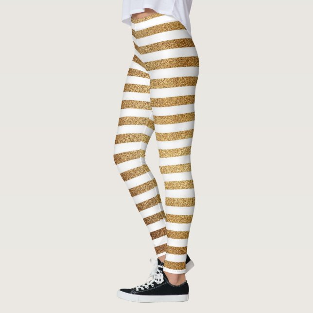 Leggings Purpurina dorado audaz y franjas blancas (Izquierda)