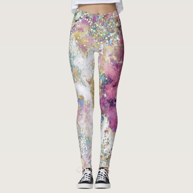 Leggings Purpurina elegante de la estrella de la galaxia az (Anverso)