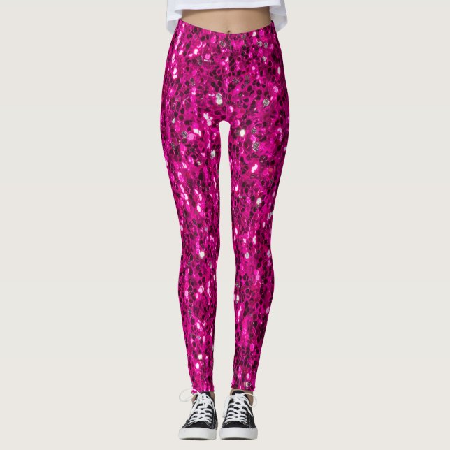 Leggings Purpurina falso de chispas de color rosa caliente (Anverso)