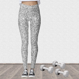 Leggings Purpurina gris plateado brillante blanco negro