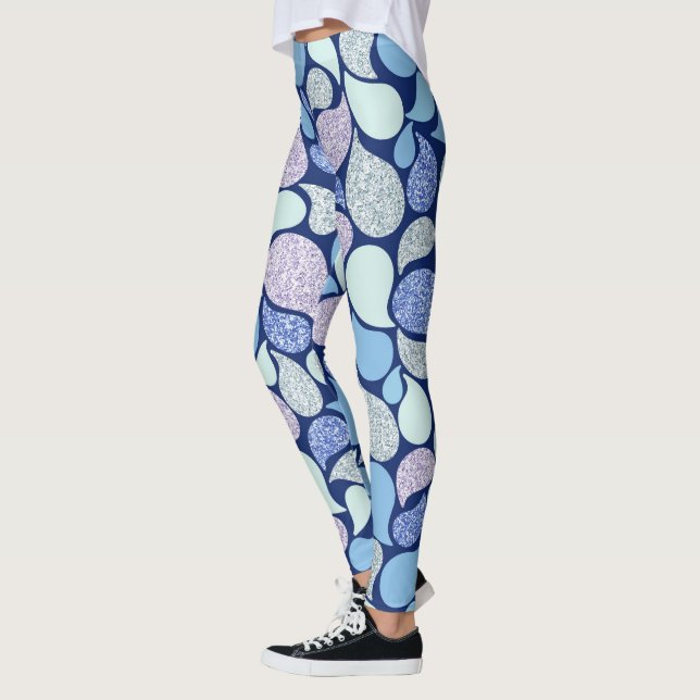 Leggings Purpurina helado moderno Patrón paisley azul (Izquierda)
