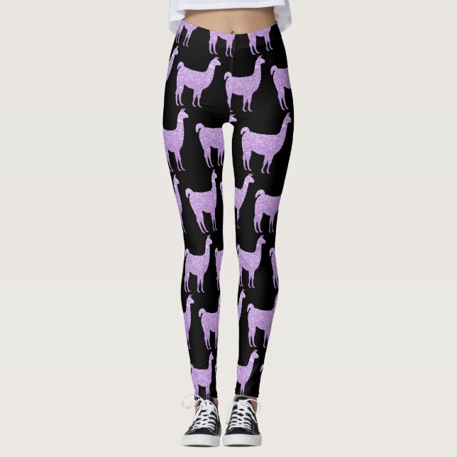 Leggings Purpurina morado claro Sparkles Llama patrón (Anverso)