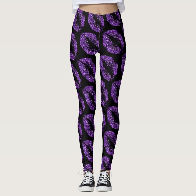 Leggings Purpurina morado levanta negro moderno (Anverso)
