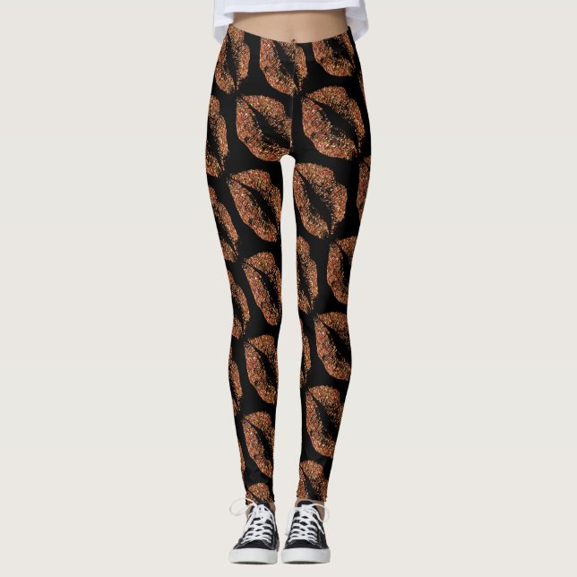 Leggings Purpurina naranja Lips Black Moderno (Anverso)