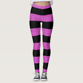 Leggings Purpurina negra y rosa de moda stripe a mujeres