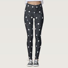 Leggings Purpurina negro blanco trazo del punto de polka bl