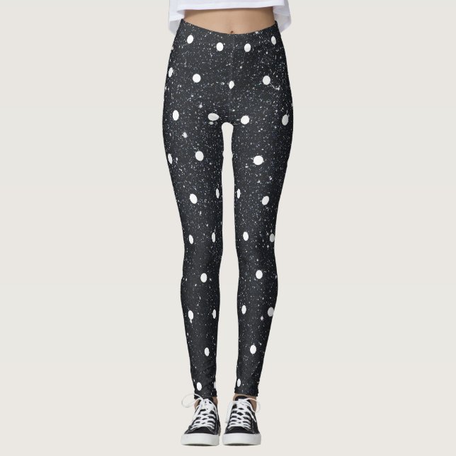 Leggings Purpurina negro blanco trazo del punto de polka bl (Anverso)