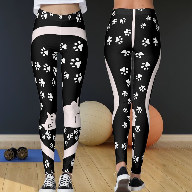 Leggings Purpurina negro moderno parkle Cat Paw personaliza (Subido por el creador)