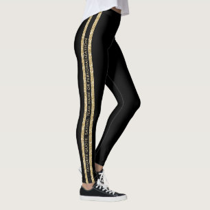 Leggings Purpurina negro y dorado Personalizado texto banda