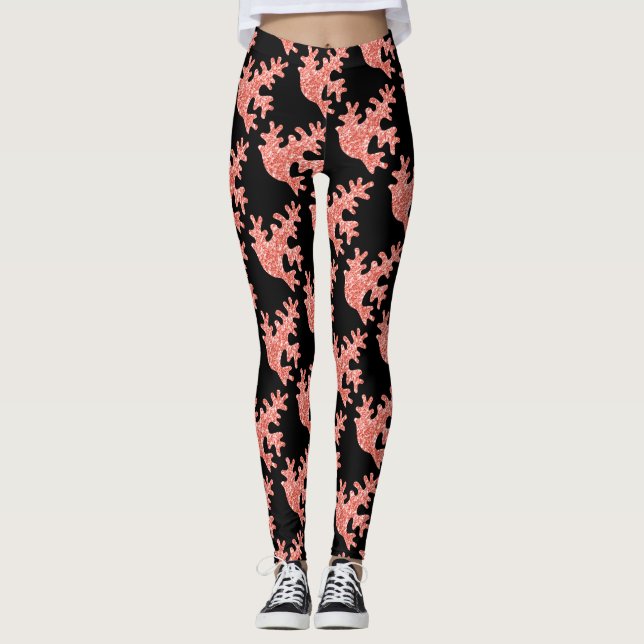 Leggings Purpurina oscuro de coral rosa respira un patrón n (Anverso)