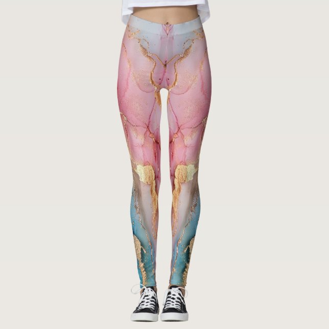 Leggings Purpurina plateado glamuroso de mármol rosa Ombre (Anverso)