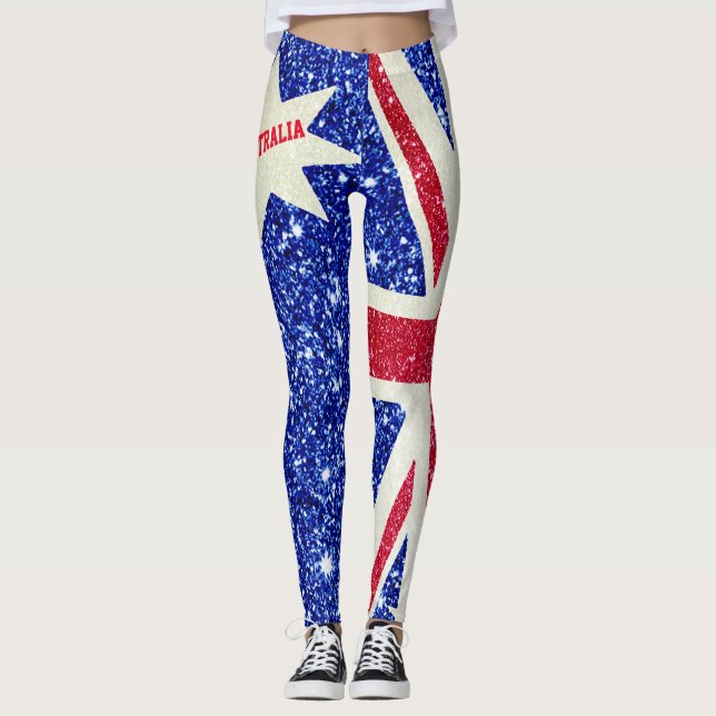 Leggings Purpurina rojo blanco y azul, mujeres de bandera a (Anverso)